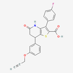 molecular formula C23H16FNO4S B11057603 3-(4-Fluorophenyl)-5-oxo-7-[3-(prop-2-yn-1-yloxy)phenyl]-4,5,6,7-tetrahydrothieno[3,2-b]pyridine-2-carboxylic acid 