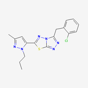 molecular formula C17H17ClN6S B11057621 3-(2-chlorobenzyl)-6-(3-methyl-1-propyl-1H-pyrazol-5-yl)[1,2,4]triazolo[3,4-b][1,3,4]thiadiazole 