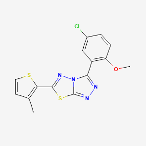 molecular formula C15H11ClN4OS2 B11057655 3-(5-Chloro-2-methoxyphenyl)-6-(3-methylthiophen-2-yl)[1,2,4]triazolo[3,4-b][1,3,4]thiadiazole 