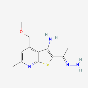 molecular formula C12H16N4OS B11057705 2-[(1E)-1-hydrazinylideneethyl]-4-(methoxymethyl)-6-methylthieno[2,3-b]pyridin-3-amine 