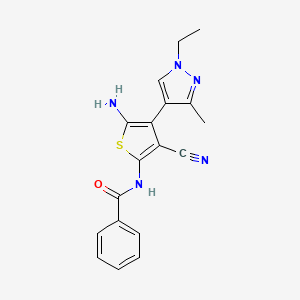 molecular formula C18H17N5OS B11057711 N-[5-amino-3-cyano-4-(1-ethyl-3-methyl-1H-pyrazol-4-yl)thiophen-2-yl]benzamide 