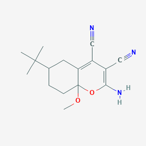 molecular formula C16H21N3O2 B11057717 2-amino-6-tert-butyl-8a-methoxy-6,7,8,8a-tetrahydro-5H-chromene-3,4-dicarbonitrile 