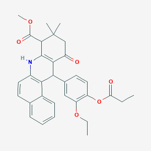 molecular formula C32H33NO6 B11057763 Methyl 12-[3-ethoxy-4-(propanoyloxy)phenyl]-9,9-dimethyl-11-oxo-7,8,9,10,11,12-hexahydrobenzo[a]acridine-8-carboxylate 