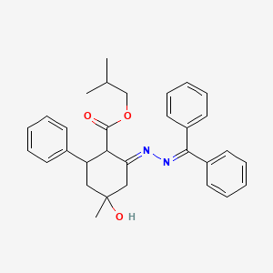 2-methylpropyl (2E)-2-[(diphenylmethylidene)hydrazinylidene]-4-hydroxy-4-methyl-6-phenylcyclohexanecarboxylate