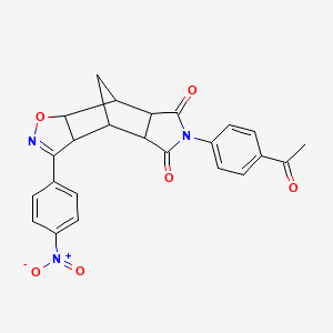 molecular formula C24H19N3O6 B11057908 6-(4-acetylphenyl)-3-(4-nitrophenyl)-4a,7a,8,8a-tetrahydro-3aH-4,8-methano[1,2]oxazolo[4,5-f]isoindole-5,7(4H,6H)-dione 