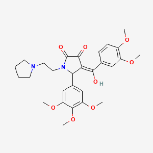 molecular formula C28H34N2O8 B11057926 4-[(3,4-dimethoxyphenyl)carbonyl]-3-hydroxy-1-[2-(pyrrolidin-1-yl)ethyl]-5-(3,4,5-trimethoxyphenyl)-1,5-dihydro-2H-pyrrol-2-one 