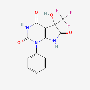 molecular formula C13H8F3N3O4 B11057945 5-hydroxy-1-phenyl-5-(trifluoromethyl)-5,7-dihydro-1H-pyrrolo[2,3-d]pyrimidine-2,4,6(3H)-trione 