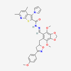 N'-[(E)-(4,7-dimethoxy-6-{[3-(4-methoxyphenyl)-4,5-dihydro-1,2-oxazol-5-yl]methyl}-1,3-benzodioxol-5-yl)methylidene]-4,6-dimethyl-3-(1H-pyrrol-1-yl)thieno[2,3-b]pyridine-2-carbohydrazide