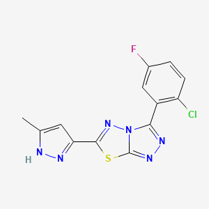 molecular formula C13H8ClFN6S B11057990 3-(2-chloro-5-fluorophenyl)-6-(5-methyl-1H-pyrazol-3-yl)[1,2,4]triazolo[3,4-b][1,3,4]thiadiazole 