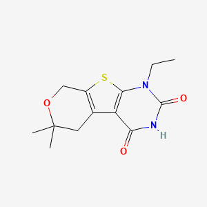 molecular formula C13H16N2O3S B11058032 6-ethyl-12,12-dimethyl-11-oxa-8-thia-4,6-diazatricyclo[7.4.0.02,7]trideca-1(9),2(7)-diene-3,5-dione 