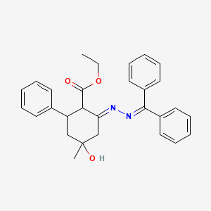 ethyl (2E)-2-[(diphenylmethylidene)hydrazinylidene]-4-hydroxy-4-methyl-6-phenylcyclohexanecarboxylate