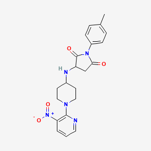 molecular formula C21H23N5O4 B11058089 1-(4-Methylphenyl)-3-{[1-(3-nitropyridin-2-yl)piperidin-4-yl]amino}pyrrolidine-2,5-dione 