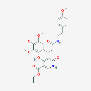 molecular formula C29H34N2O9 B11058096 Ethyl 4-hydroxy-5-[3-{[2-(4-methoxyphenyl)ethyl]amino}-3-oxo-1-(3,4,5-trimethoxyphenyl)propyl]-6-oxo-1,6-dihydropyridine-3-carboxylate 