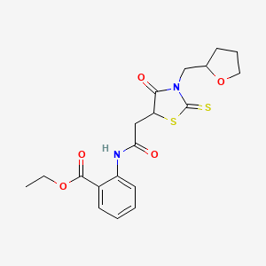 Ethyl 2-({[4-oxo-3-(tetrahydrofuran-2-ylmethyl)-2-thioxo-1,3-thiazolidin-5-yl]acetyl}amino)benzoate