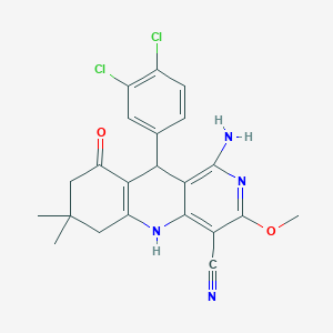 molecular formula C22H20Cl2N4O2 B11058174 1-Amino-10-(3,4-dichlorophenyl)-3-methoxy-7,7-dimethyl-9-oxo-5,6,7,8,9,10-hexahydrobenzo[b][1,6]naphthyridine-4-carbonitrile 