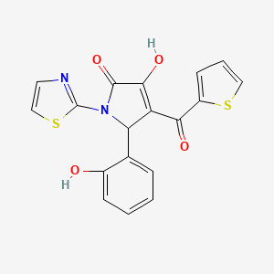 molecular formula C18H12N2O4S2 B11058183 3-hydroxy-5-(2-hydroxyphenyl)-1-(1,3-thiazol-2-yl)-4-(thiophen-2-ylcarbonyl)-1,5-dihydro-2H-pyrrol-2-one 