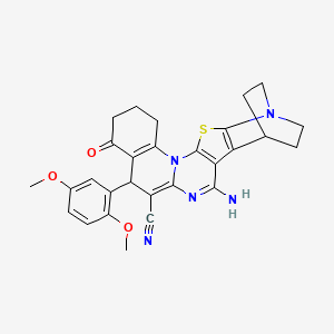 4-amino-8-(2,5-dimethoxyphenyl)-10-oxo-17-thia-5,15,19-triazahexacyclo[17.2.2.02,18.03,16.06,15.09,14]tricosa-2(18),3(16),4,6,9(14)-pentaene-7-carbonitrile