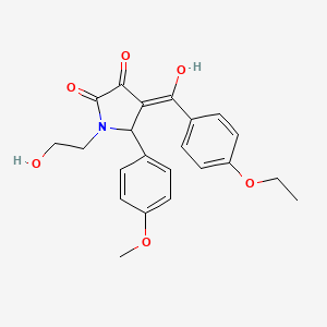 molecular formula C22H23NO6 B11058381 4-(4-Ethoxybenzoyl)-3-hydroxy-1-(2-hydroxyethyl)-5-(4-methoxyphenyl)-1,5-dihydro-2H-pyrrol-2-one 