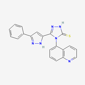 molecular formula C20H14N6S B11058472 5-(3-phenyl-1H-pyrazol-5-yl)-4-(quinolin-5-yl)-4H-1,2,4-triazole-3-thiol 