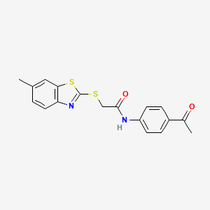 molecular formula C18H16N2O2S2 B11058491 N-(4-acetylphenyl)-2-[(6-methyl-1,3-benzothiazol-2-yl)sulfanyl]acetamide 