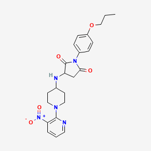 molecular formula C23H27N5O5 B11058518 3-{[1-(3-Nitropyridin-2-yl)piperidin-4-yl]amino}-1-(4-propoxyphenyl)pyrrolidine-2,5-dione 