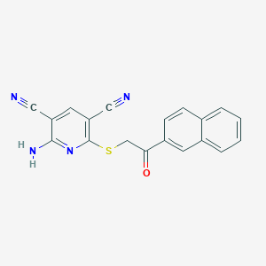 molecular formula C19H12N4OS B11058530 2-Amino-6-{[2-(naphthalen-2-yl)-2-oxoethyl]sulfanyl}pyridine-3,5-dicarbonitrile 