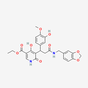 Ethyl 5-{3-[(1,3-benzodioxol-5-ylmethyl)amino]-1-(3-hydroxy-4-methoxyphenyl)-3-oxopropyl}-4-hydroxy-6-oxo-1,6-dihydropyridine-3-carboxylate