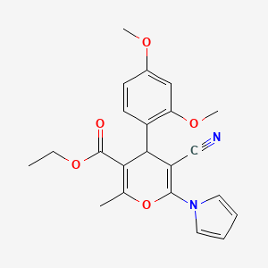 molecular formula C22H22N2O5 B11058585 ethyl 5-cyano-4-(2,4-dimethoxyphenyl)-2-methyl-6-(1H-pyrrol-1-yl)-4H-pyran-3-carboxylate 