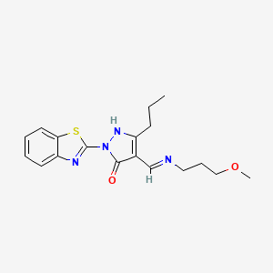 (4E)-2-(1,3-benzothiazol-2-yl)-4-{[(3-methoxypropyl)amino]methylidene}-5-propyl-2,4-dihydro-3H-pyrazol-3-one