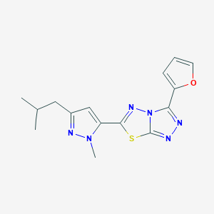 molecular formula C15H16N6OS B11058817 3-(furan-2-yl)-6-[1-methyl-3-(2-methylpropyl)-1H-pyrazol-5-yl][1,2,4]triazolo[3,4-b][1,3,4]thiadiazole 