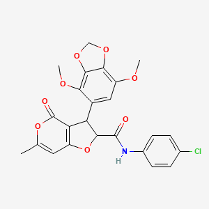 N-(4-chlorophenyl)-3-(4,7-dimethoxy-1,3-benzodioxol-5-yl)-6-methyl-4-oxo-2,3-dihydro-4H-furo[3,2-c]pyran-2-carboxamide