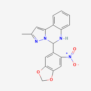 molecular formula C18H14N4O4 B11058973 2-Methyl-5-(6-nitro-1,3-benzodioxol-5-yl)-5,6-dihydropyrazolo[1,5-c]quinazoline 