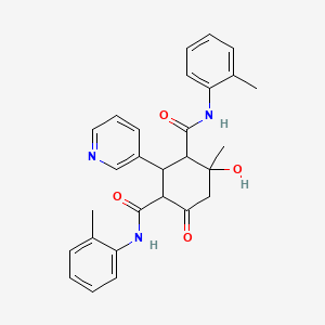 molecular formula C28H29N3O4 B11059048 4-Hydroxy-4-methyl-N1N3-bis(2-methylphenyl)-6-oxo-2-(pyridin-3-YL)cyclohexane-13-dicarboxamide 