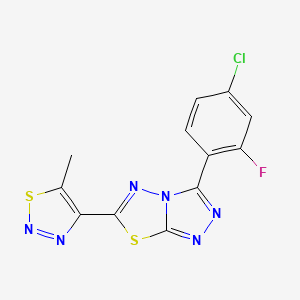 molecular formula C12H6ClFN6S2 B11059094 3-(4-Chloro-2-fluorophenyl)-6-(5-methyl-1,2,3-thiadiazol-4-yl)[1,2,4]triazolo[3,4-b][1,3,4]thiadiazole 