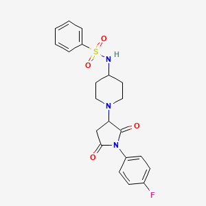 molecular formula C21H22FN3O4S B11059140 N-{1-[1-(4-fluorophenyl)-2,5-dioxopyrrolidin-3-yl]piperidin-4-yl}benzenesulfonamide 