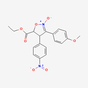 molecular formula C19H18N2O7 B11059161 5-(Ethoxycarbonyl)-3-(4-methoxyphenyl)-4-(4-nitrophenyl)-4,5-dihydroisoxazol-2-ium-2-olate 