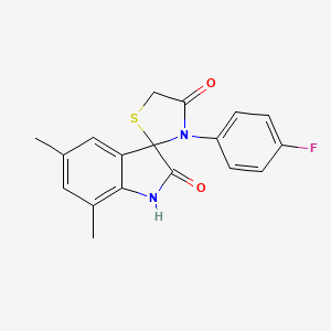 molecular formula C18H15FN2O2S B11059243 3'-(4-fluorophenyl)-5,7-dimethyl-4'H-spiro[indole-3,2'-[1,3]thiazolidine]-2,4'(1H)-dione 