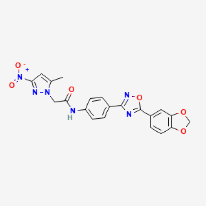 molecular formula C21H16N6O6 B11059252 N-{4-[5-(1,3-benzodioxol-5-yl)-1,2,4-oxadiazol-3-yl]phenyl}-2-(5-methyl-3-nitro-1H-pyrazol-1-yl)acetamide 