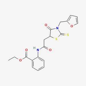 molecular formula C19H18N2O5S2 B11059308 Ethyl 2-({[3-(furan-2-ylmethyl)-4-oxo-2-thioxo-1,3-thiazolidin-5-yl]acetyl}amino)benzoate 