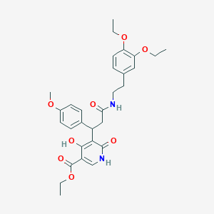 molecular formula C30H36N2O8 B11059314 Ethyl 5-[3-{[2-(3,4-diethoxyphenyl)ethyl]amino}-1-(4-methoxyphenyl)-3-oxopropyl]-4-hydroxy-6-oxo-1,6-dihydropyridine-3-carboxylate 