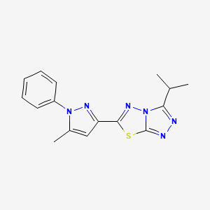 molecular formula C16H16N6S B11059427 6-(5-methyl-1-phenyl-1H-pyrazol-3-yl)-3-(propan-2-yl)[1,2,4]triazolo[3,4-b][1,3,4]thiadiazole 