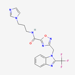 molecular formula C18H16F3N7O2 B11059466 N-[3-(1H-imidazol-1-yl)propyl]-3-{[2-(trifluoromethyl)-1H-benzimidazol-1-yl]methyl}-1,2,4-oxadiazole-5-carboxamide 