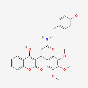 molecular formula C30H31NO8 B11059480 3-(4-hydroxy-2-oxo-2H-chromen-3-yl)-N-[2-(4-methoxyphenyl)ethyl]-3-(3,4,5-trimethoxyphenyl)propanamide 