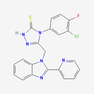 molecular formula C21H14ClFN6S B11059533 4-(3-chloro-4-fluorophenyl)-5-{[2-(pyridin-2-yl)-1H-benzimidazol-1-yl]methyl}-4H-1,2,4-triazole-3-thiol 