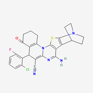 molecular formula C26H21ClFN5OS B11059570 4-amino-8-(2-chloro-6-fluorophenyl)-10-oxo-17-thia-5,15,19-triazahexacyclo[17.2.2.02,18.03,16.06,15.09,14]tricosa-2(18),3(16),4,6,9(14)-pentaene-7-carbonitrile 