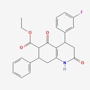 molecular formula C24H22FNO4 B11059589 Ethyl 4-(3-fluorophenyl)-2,5-dioxo-7-phenyl-1,2,3,4,5,6,7,8-octahydroquinoline-6-carboxylate 