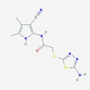 molecular formula C11H12N6OS2 B11059593 2-[(5-amino-1,3,4-thiadiazol-2-yl)sulfanyl]-N-(3-cyano-4,5-dimethyl-1H-pyrrol-2-yl)acetamide 