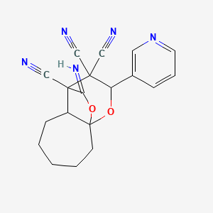 molecular formula C19H17N5O2 B11059623 11-Imino-2-(3-pyridinyl)hexahydro-2H-9A,4-(epoxymethano)cyclohepta[B]pyran-3,3,4-tricarbonitrile 