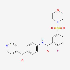 molecular formula C23H20FN3O5S B11059631 2-fluoro-5-(morpholin-4-ylsulfonyl)-N-[4-(pyridin-4-ylcarbonyl)phenyl]benzamide 