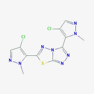 molecular formula C11H8Cl2N8S B11059666 3,6-bis(4-chloro-1-methyl-1H-pyrazol-5-yl)[1,2,4]triazolo[3,4-b][1,3,4]thiadiazole 